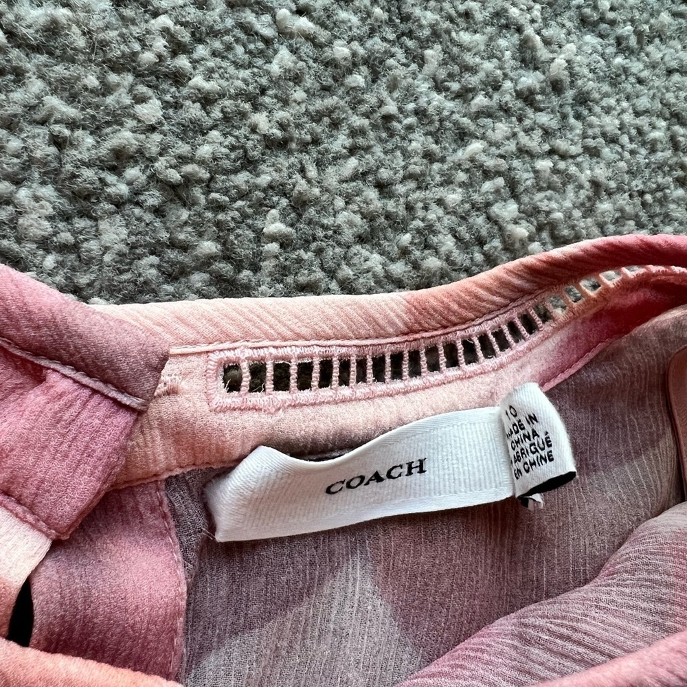 Coach Pink Abstract Print Sheer Ruffled Top - Picture 2 of 3